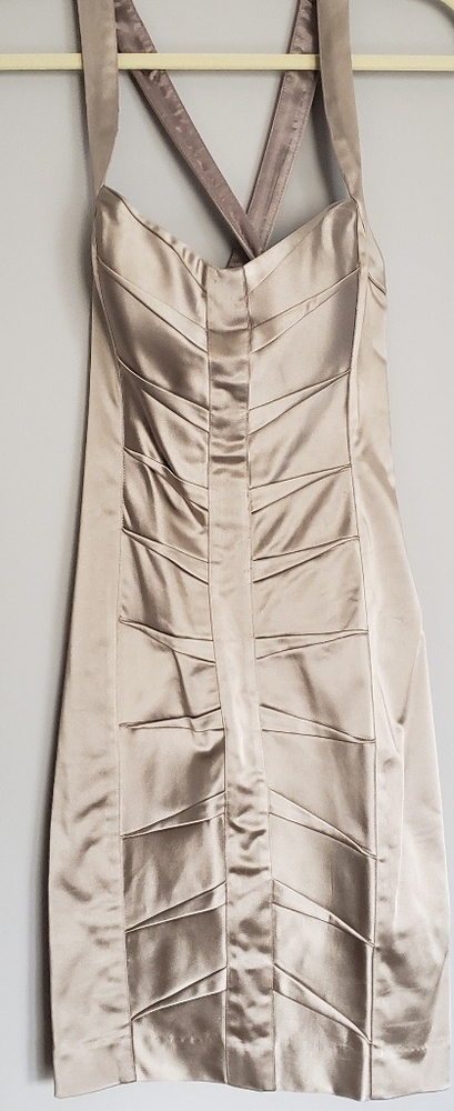 Bebe Dane Satin Pintuck Cocktail Dress